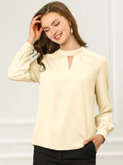 Allegra K- Shirt Elegant Stand Collar Fall Long Sleeve Blouse