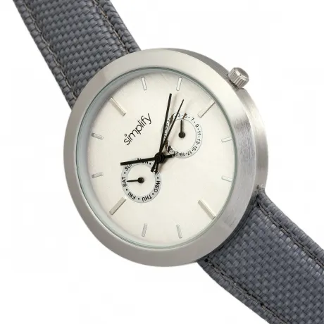 Simplify - The 6100 Canvas-Overlaid Strap Watch w/ Day/Date - White/Black