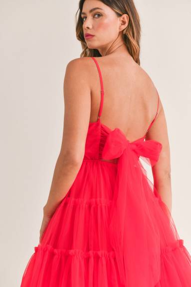 Mini-robe en tulle avec nœud dans le dos en maille