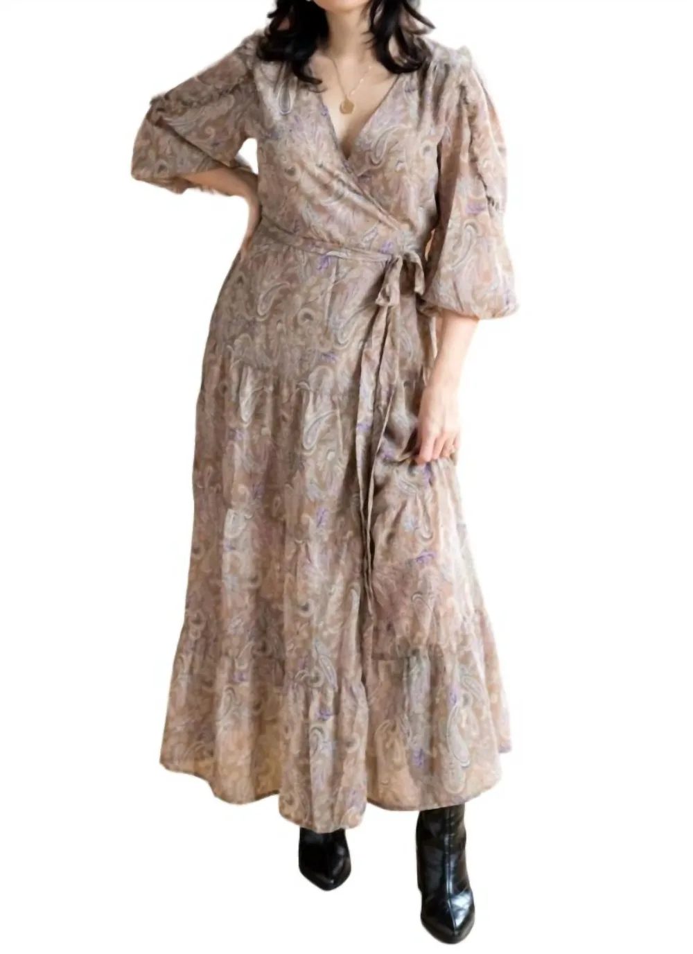 ELAN Robe longue enveloppante Paisley