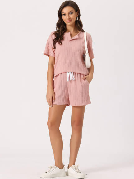 cheibear - Ribbed Knit Summer Pajamas Sets