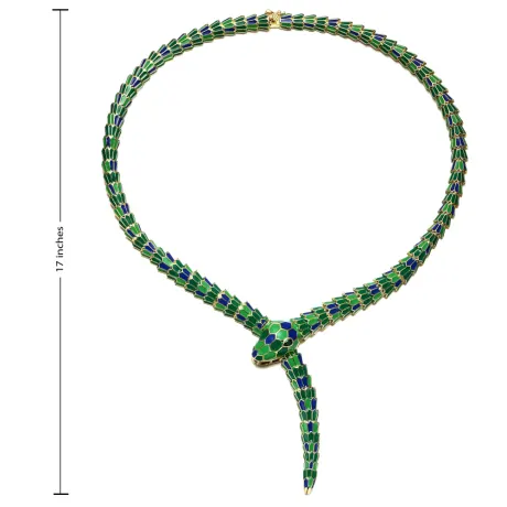 Rachel Glauber 14k Yellow Gold Plated with Emerald Cubic Zirconia Blue & Green Enamel Coiled Serpent Snake Stiff Collar Necklace