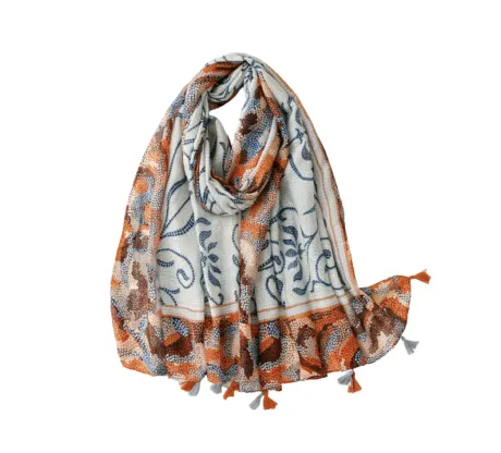 Blue and orange terrazzo scarf with tassels - Don't AsK