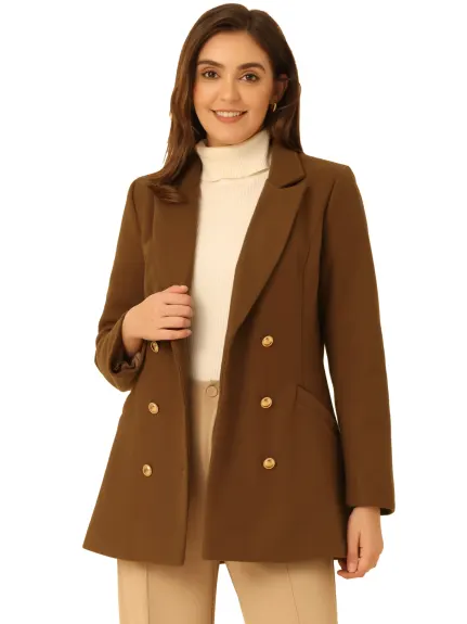 Allegra K- Notched Lapel Long Sleeves Double Breasted Trenchcoat