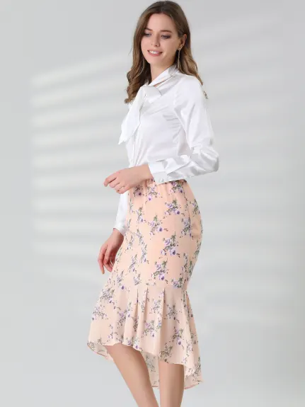 Allegra K- Floral Ruffle Hem Chiffon Midi Skirt
