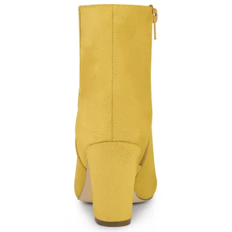 Allegra K - Side Zip Chunky Heel Plain Ankle Boots