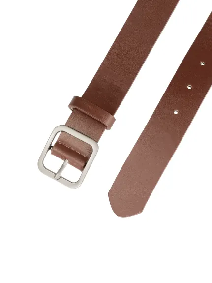 Allegra K- Square Pin Silver Buckle Wide Leather Waist Belt