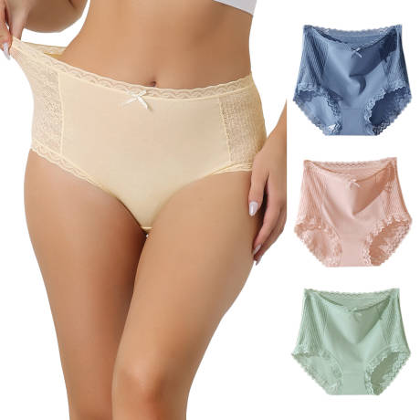 Allegra K- High-Waisted Cotton Lace Trim Panties Multipack