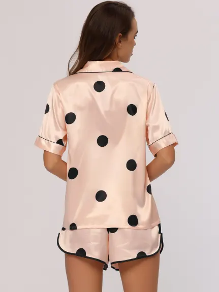 cheibear - Satin Polka Dots Cute Summer Pajamas Set