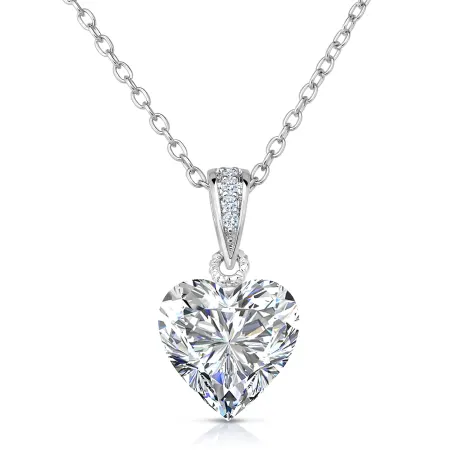 Genevive Sterling Silver White Cubic Zirconia Heart-shape Pendant Necklace