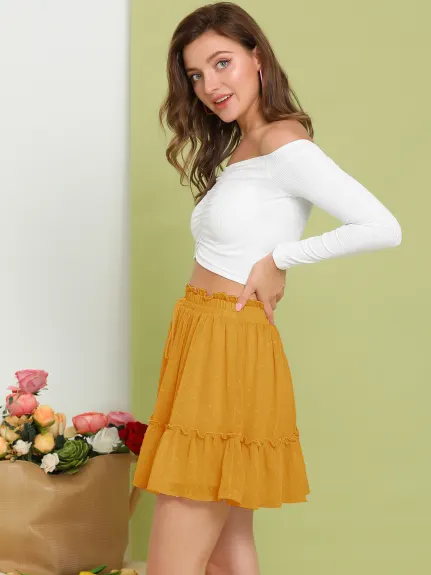 Allegra K- Swiss Dots Layered Flared Mini Skirt