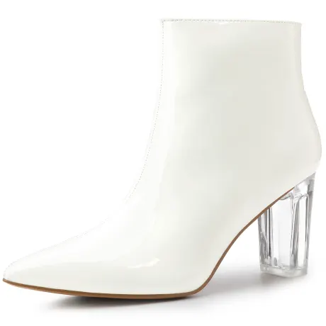 Allegra K - Block Clear Heel Pointy Toe Ankle Boots