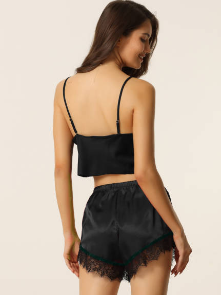 cheibear - Satin Lounge Cami Top with Shorts Sets