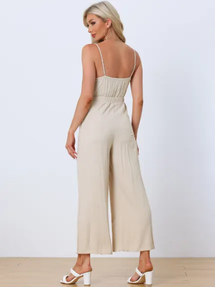 Allegra K - Summer Outfits Spaghetti Strap Cut Out Jumpsuit