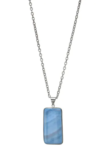 Collier Pendentif Rectangulaire en Agate Bleue - Naturelle - MICALLA