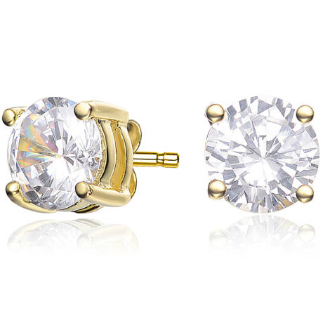 Genevive Sterling Silver 14k Yellow Gold plated with Clear Cubic Zirconia Solitaire 10mm Stud Earrings
