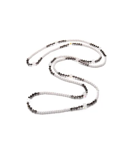 Collier et Bracelet Perles Blanches Longues et Cristal Noir - Don't AsK