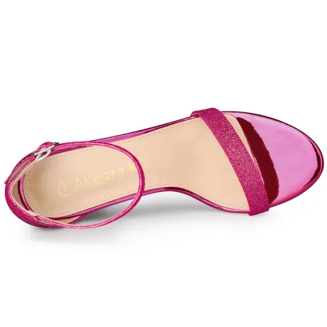Allegra K - Glitter Ankle Strap Chunky Heels Sandals