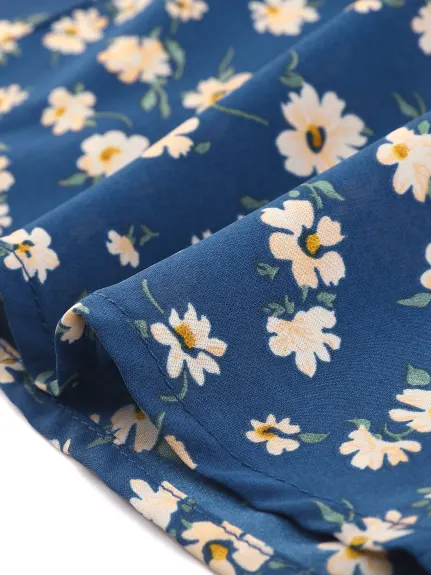 Allegra K- chemise boutonnée col V haut manches longues Blouse florale