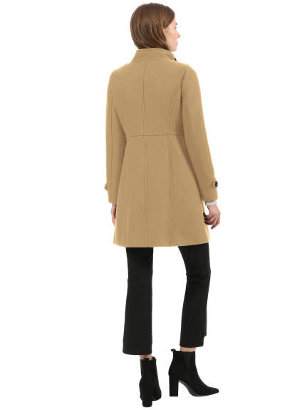 Allegra K- Stand Collar Long Sleeves Double Breasted Coat