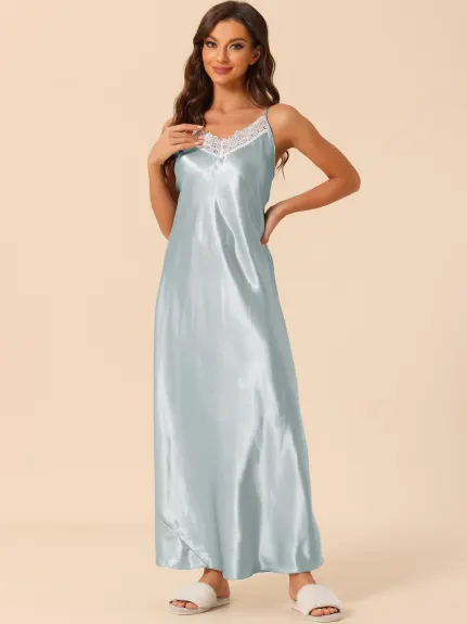 cheibear - Camisole Lace Trim Maxi Nightgown