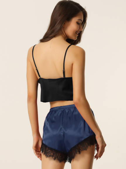 cheibear - Satin Lounge Cami Top with Shorts Sets