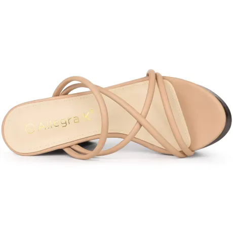 Allegra K - Chunky High Heel Strappy Platform Slide Sandals
