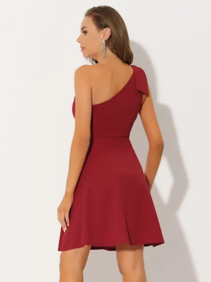 Allegra K- Elegant Flared One Shoulder Cocktail Dress