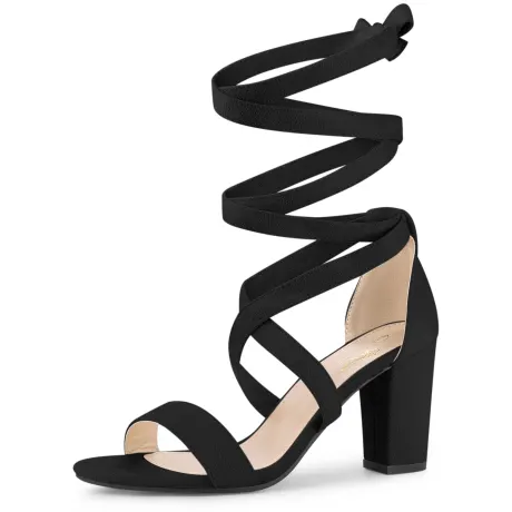 Allegra K - Crisscross Lace Up Mid Block Heels Sandals