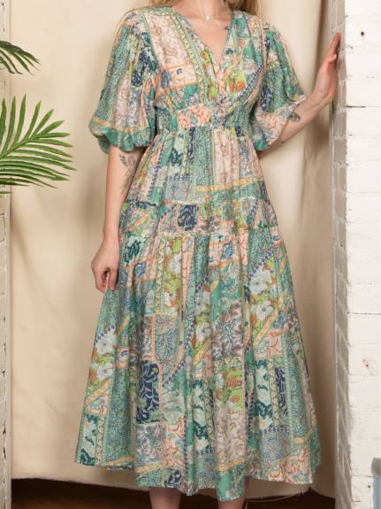 Annick - Lorenza Midi Dress Patchwork Perfection Green