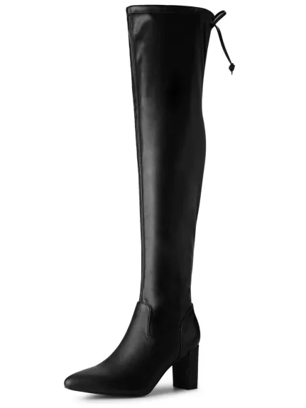 Allegra K - Thigh High Block Heels Pointed Toe Tall Boots