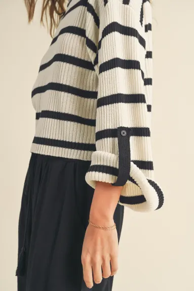 Evercado - Stripe Roll Up Lightweight Knit Top