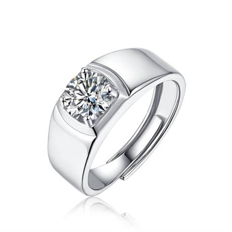 Stella Valentino Sterling Silver 1ct Round Lab Created Moissanite Solitaire Engagement Anniversary Adjustable Ring