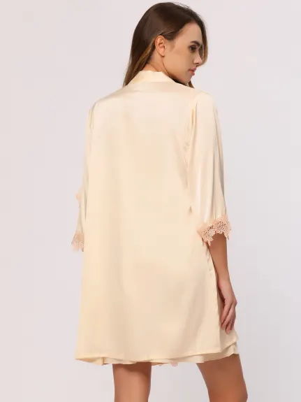 Cheibear- 2pcs Satin Cami Nightdress with Robe Set