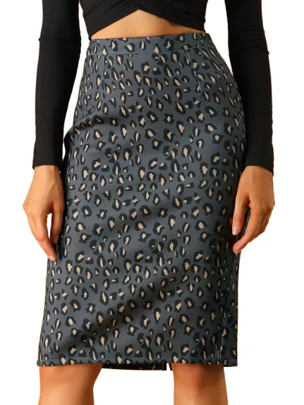 Allegra K- Knee Length Leopard Print Pencil Skirt