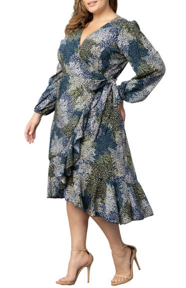 Kiyonna Julia Long Sleeve Wrap Dress (Plus Size)