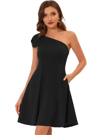 Allegra K- Elegant Flared One Shoulder Cocktail Dress