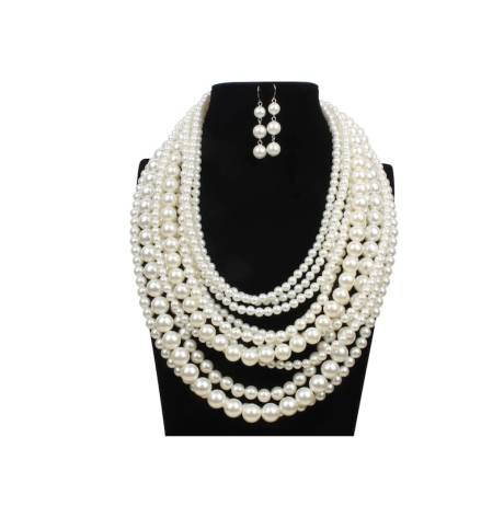 Collier Statement à Couches Multiples en Perles Vintage Luxueuses avec Boucles d'Oreilles à Triple Perle Pendante - Don't AsK