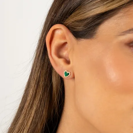 By Adina Eden -COLORED STONE PAVE STUD EARRING - MALACHITE