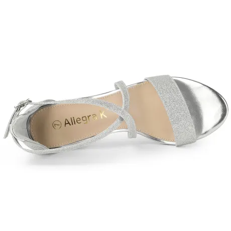 Allegra K - Glitter Crisscross Strap Dress Heeled Sandals