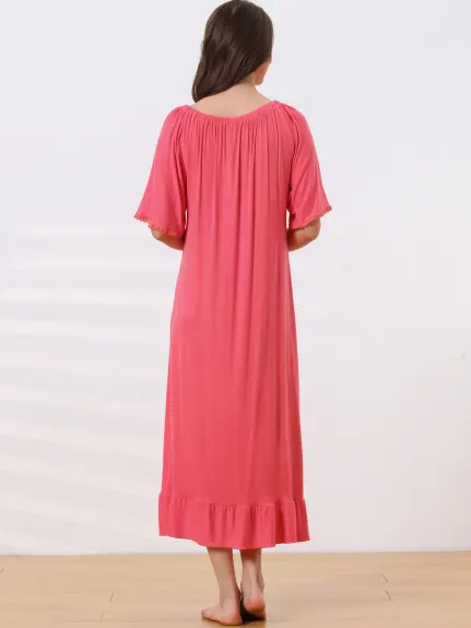 cheibear - Summer Short Sleeves Midi Pajamas Dress