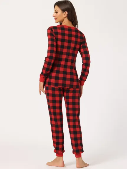 cheibear - Round Neck Winter Plaid Pajamas Set