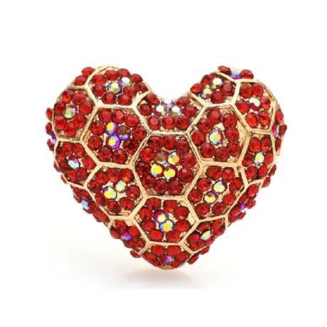 Goldtone & Red Crystal Honeycomb Heart Brooch- Don't AsK