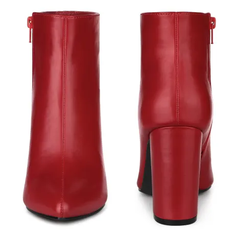 Allegra K - Pointed Toe Chunky High Heel Leather Boots