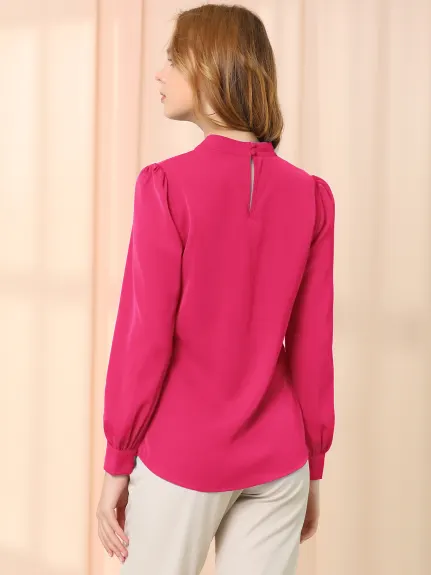 Allegra K- Shirt Elegant Stand Collar Long Sleeve Blouse