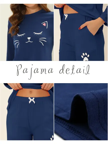 cheibear - Ensemble de pyjama mignon à motif de chat à manches longues