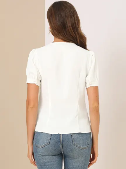 Allegra K - Embroidery Lace Collar Elegant Shirt