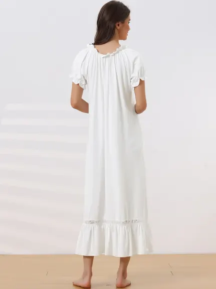 cheibear - Ruffle Victorian Babydoll Long Nightgown