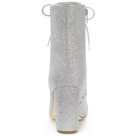 Allegra K- Women's Glitter Pointed Toe Block Heel Ankle Boots