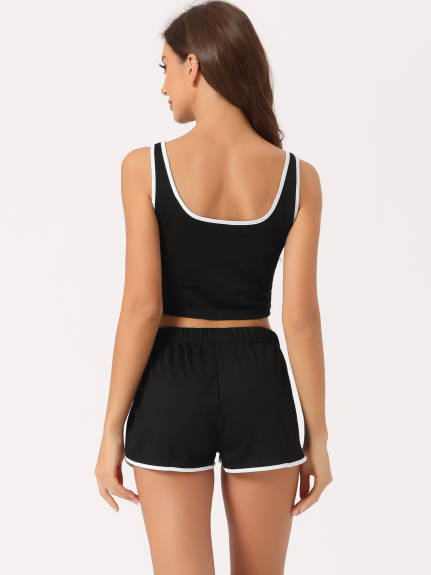 cheibear - Summer Loungewear Crop Tank Top with Shorts